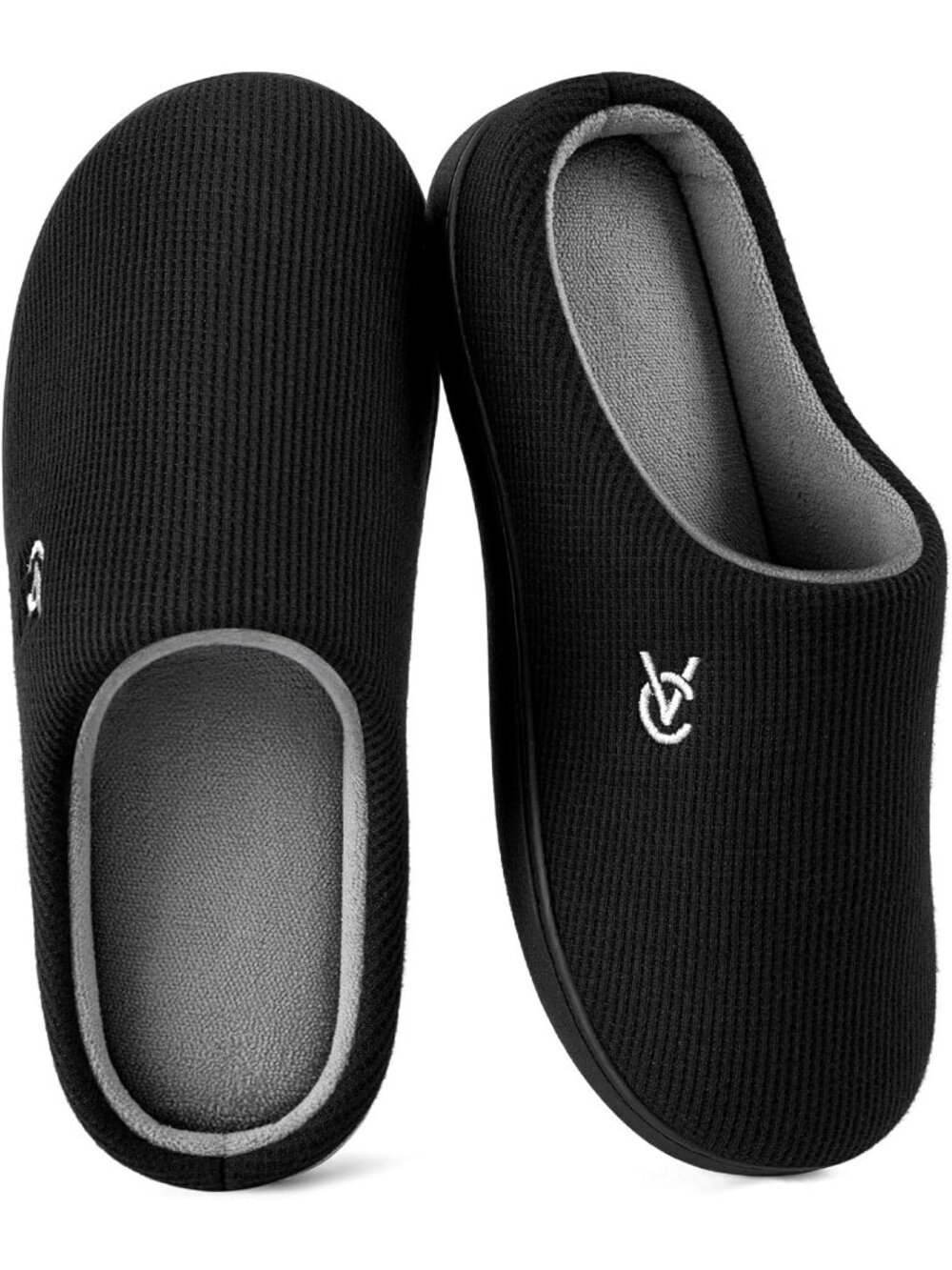 Women's Black Grey Two Tone Soft Comfy Knit Memory Foam Non Slip Slippers